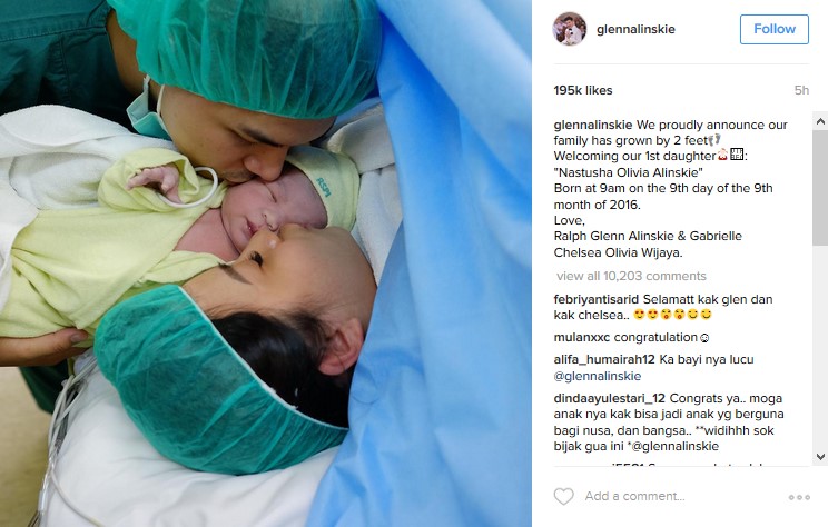 Kelahiran Nutasha Olivia Alienski yang diumukan oleh Glenn Via Instagram